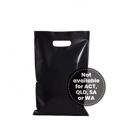 100 x Plastic Carry Bags Small - Medium With Die Cut Handle  - LDPE - Glossy Black