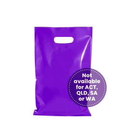 100 x Plastic Carry Bags Small - Medium With Die Cut Handle  - LDPE - Purple