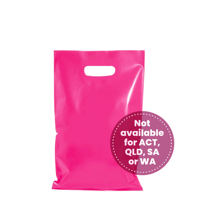 100 x Plastic Carry Bags Small - Medium With Die Cut Handle  - LDPE - Hot Pink
