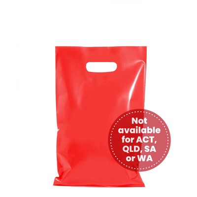 100 x Plastic Carry Bags Small - Medium With Die Cut Handle  - LDPE - Red