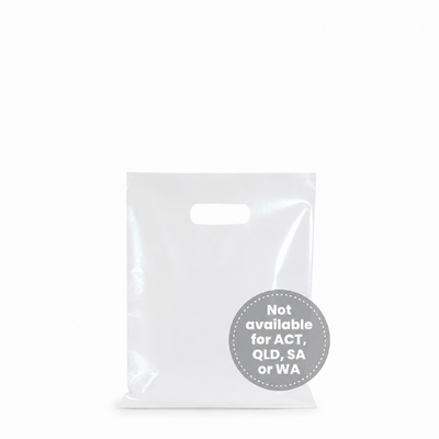 100 x Plastic Carry Bags Mini With Die Cut Handle  - LDPE - Glossy White