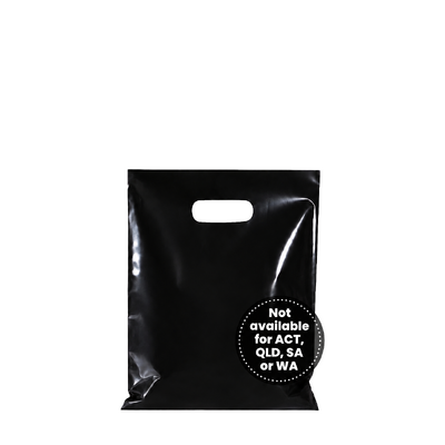 100 x Plastic Carry Bags Mini With Die Cut Handle  - LDPE - Glossy Black