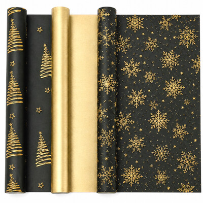 3 Pack Gift Wrap Rolls - Gold Christmas | 43cm x 3M
