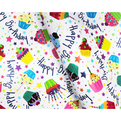 Wrapping Paper - 500mm x 60M - Birthday Cupcakes