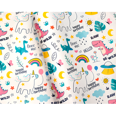 Wrapping Paper - 500mm x 60M - Birthday Magic & Unicorns