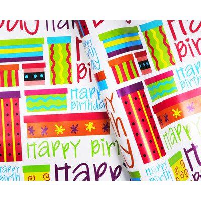 Wrapping Paper - 500mm x 60M - Happy Birthday Multi