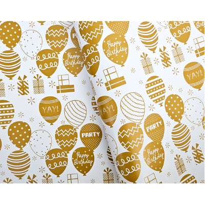 Wrapping Paper - 500mm x 60M - Gold Balloons