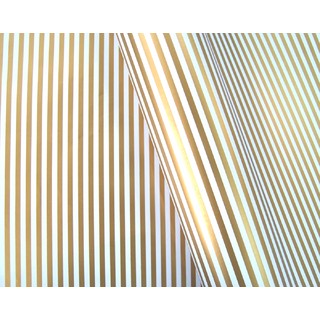 Wrapping Paper - 500mm x 60M - Gold Stripes on White