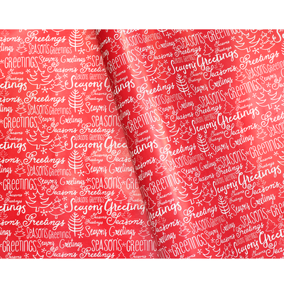 Christmas Wrapping Paper - 500mm x 60M - Season's Greetings on Red