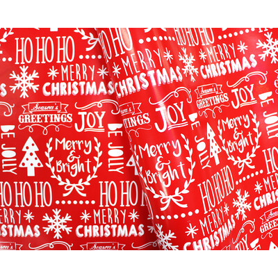 Wrapping Paper - 500mm x 60M - Christmas Wrapping Paper - Greetings Messages in Red
