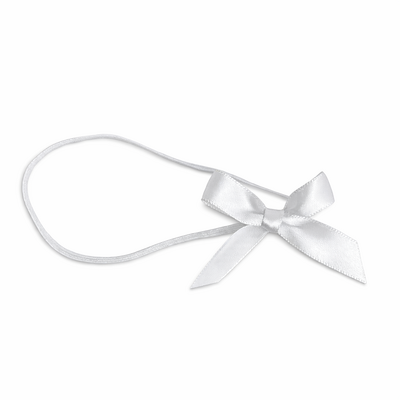 Satin Gift Bows With Elastic Loop - 7cm - White
