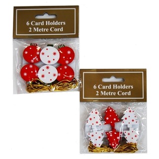 6pc Wooden Card Holder Clips  - Bauble and Tree Set Pack
